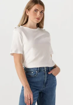 witte tommy hilfiger t-shirt reg stripe gold btn c-nk ss