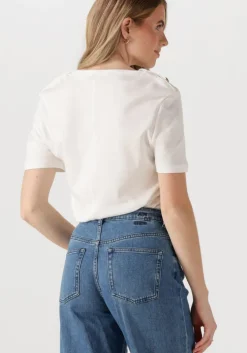 witte tommy hilfiger t-shirt reg stripe gold btn c-nk ss