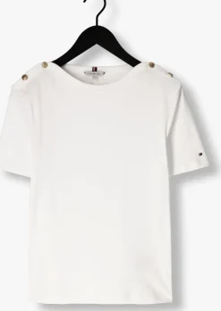 witte tommy hilfiger t-shirt reg stripe gold btn c-nk ss