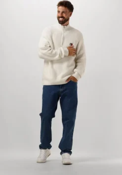 witte tommy jeans trui tjm reg 1/4 zip raglan badge