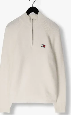 witte tommy jeans trui tjm reg 1/4 zip raglan badge