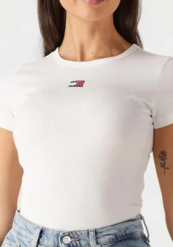 witte tommy jeans t-shirt twj slim badge rib tee