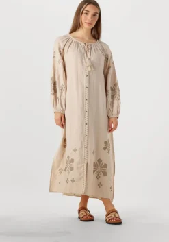 zand summum maxi jurk long dress linen heavy embroidery