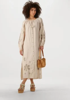 zand summum maxi jurk long dress linen heavy embroidery