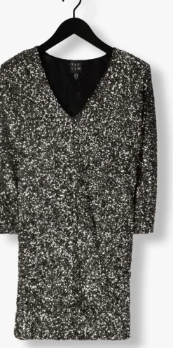 zilveren access mini jurk sequin mini dress with v necklin