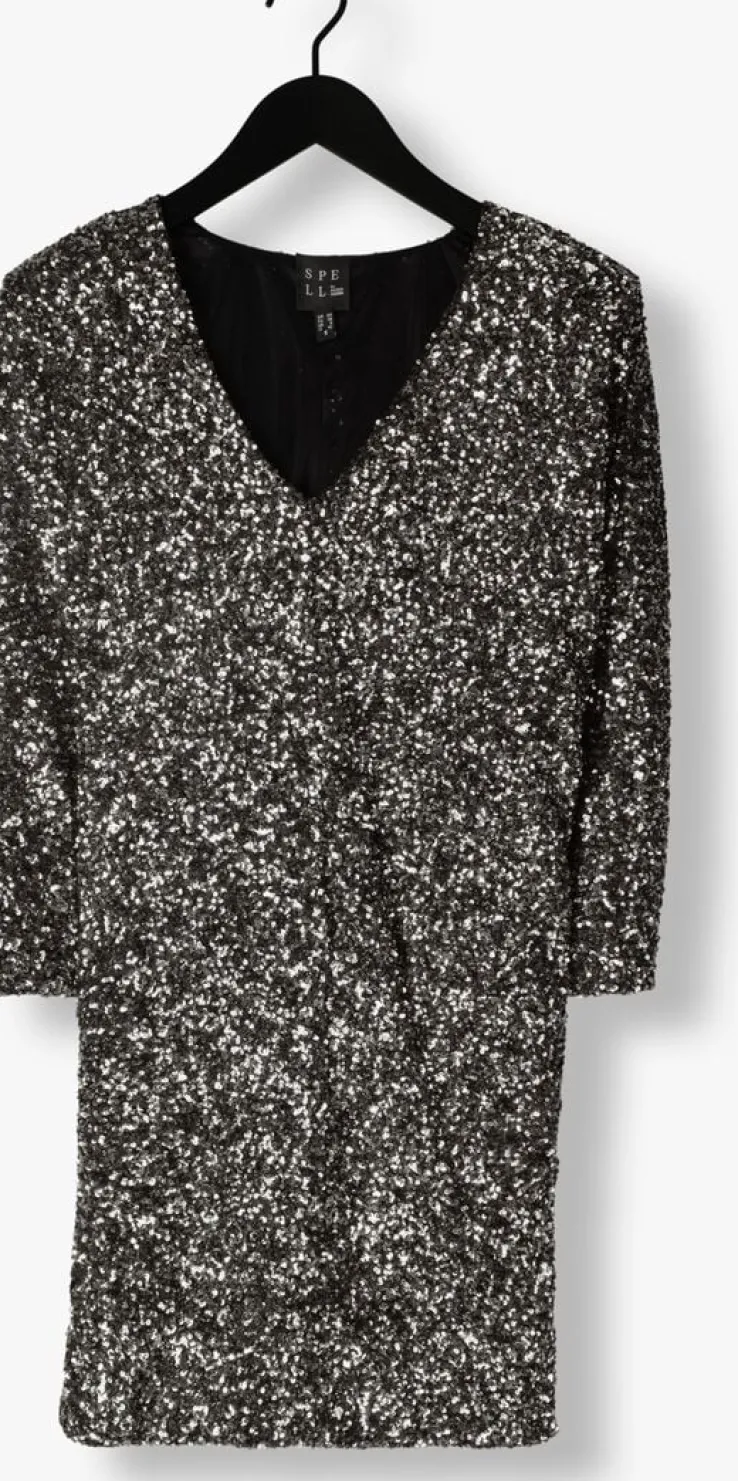 zilveren access mini jurk sequin mini dress with v necklin