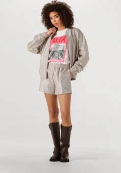 zilveren alix the label korte broek ladies woven foil shorts