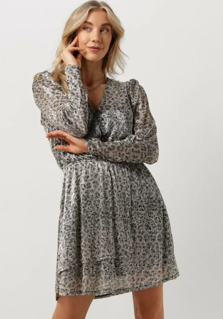 zilveren alix the label mini jurk ladies knitted leopard shiny wrap dress