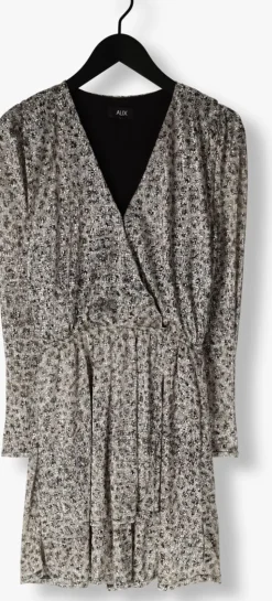 zilveren alix the label mini jurk ladies knitted leopard shiny wrap dress