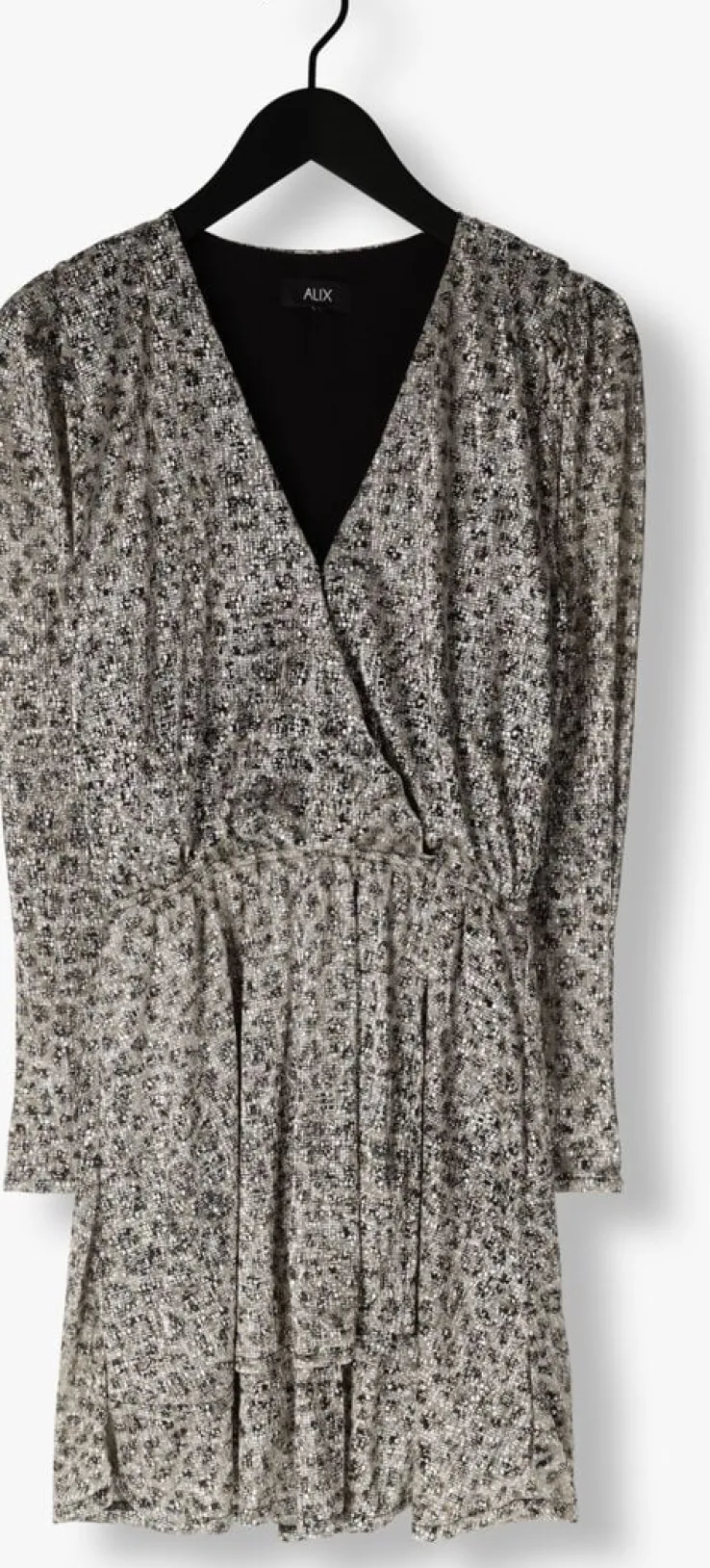 zilveren alix the label mini jurk ladies knitted leopard shiny wrap dress