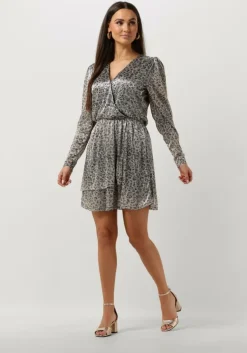 zilveren alix the label mini jurk ladies knitted leopard shiny wrap dress