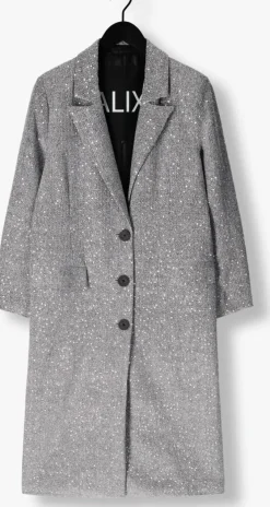 zilveren alix the label mantel ladies woven sequin long blazer