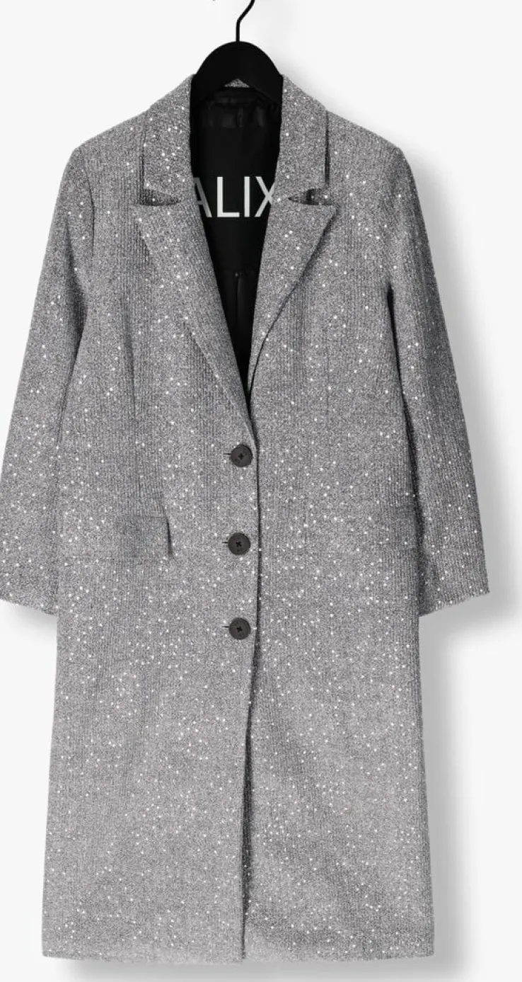zilveren alix the label mantel ladies woven sequin long blazer