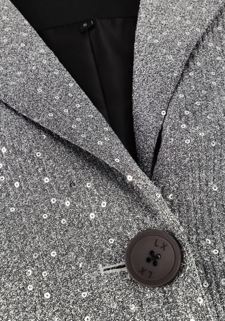 zilveren alix the label mantel ladies woven sequin long blazer