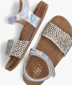 zilveren clic! platte sandalen cl-grass