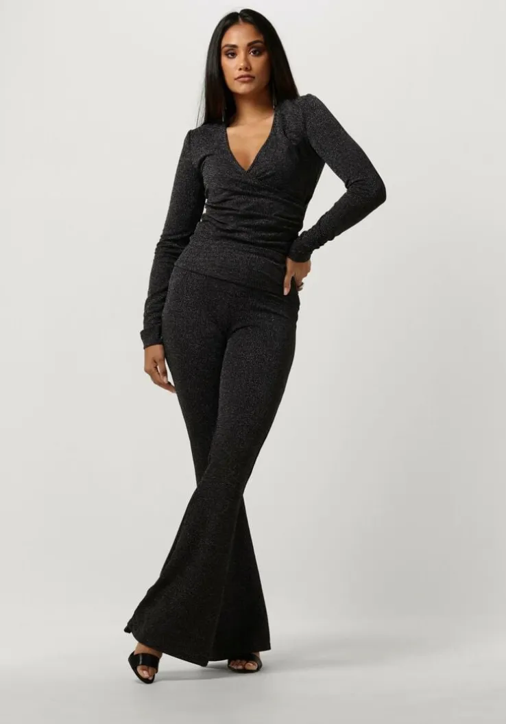 zilveren colourful rebel flared broek lurex extra flare pants