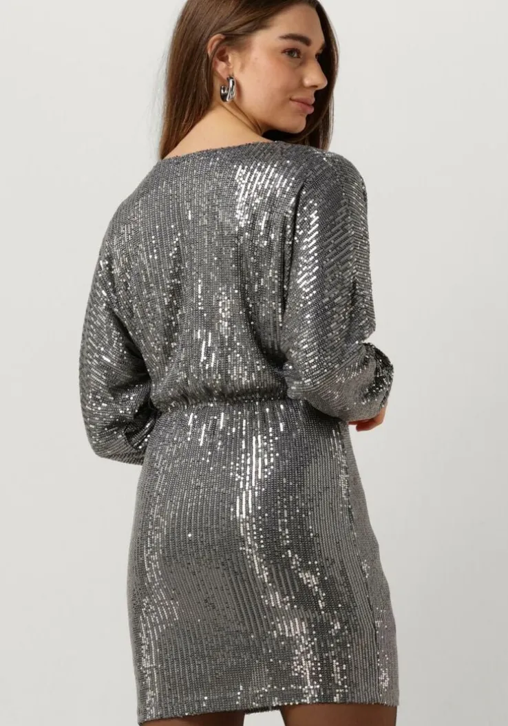 zilveren colourful rebel mini jurk belle sequins deep v-neck mini dress