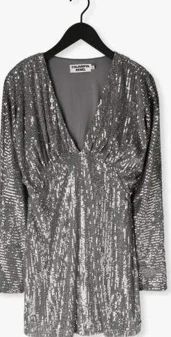 zilveren colourful rebel mini jurk belle sequins deep v-neck mini dress