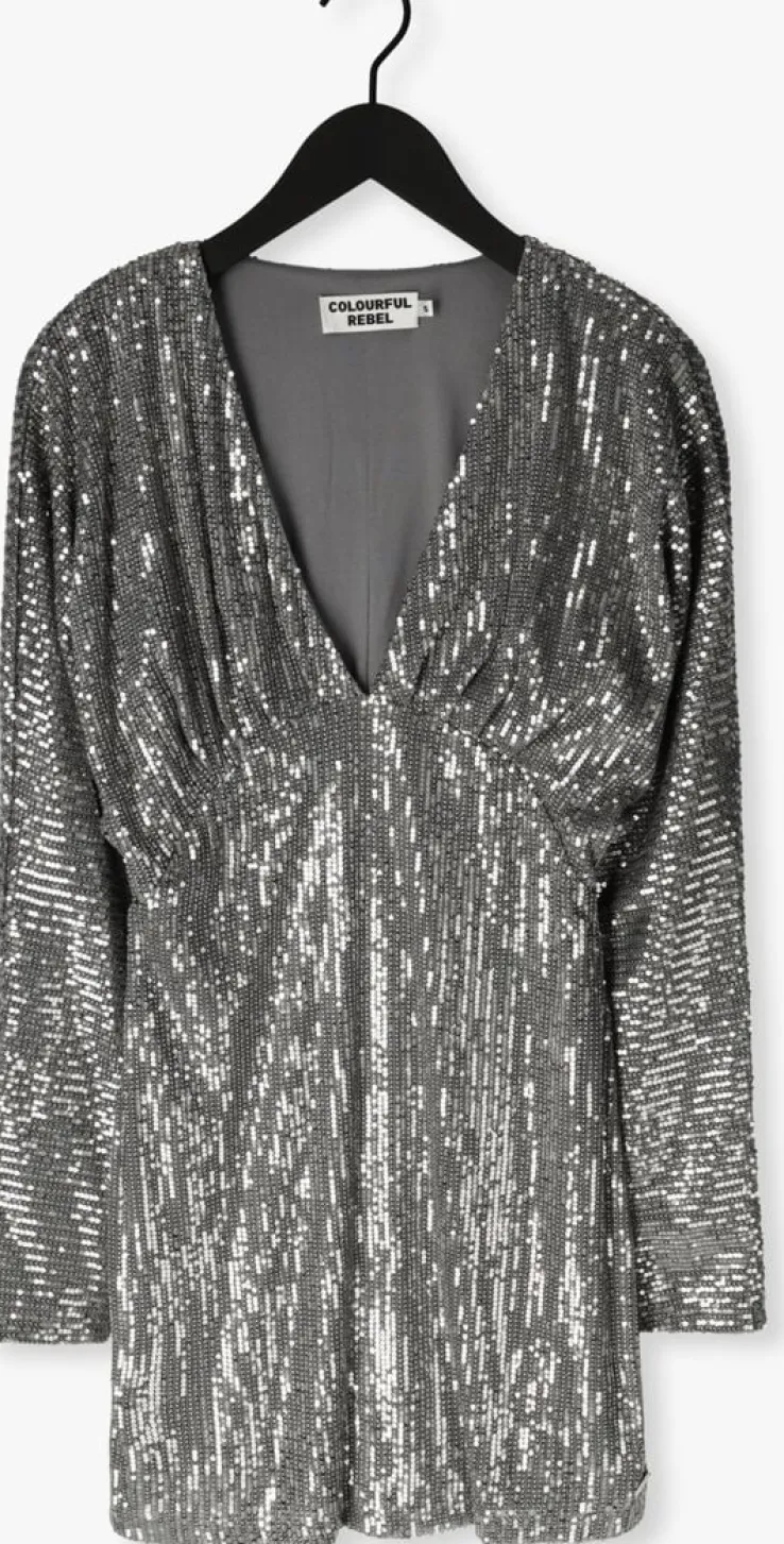 zilveren colourful rebel mini jurk belle sequins deep v-neck mini dress