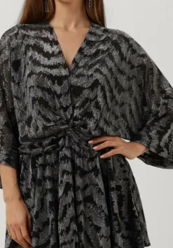 zilveren colourful rebel mini jurk mencia zebra metallic v-neck dress