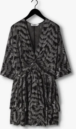 zilveren colourful rebel mini jurk mencia zebra metallic v-neck dress