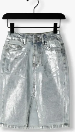 zilveren indian blue jeans midirok long denim skirt silver