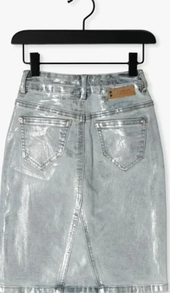 zilveren indian blue jeans midirok long denim skirt silver