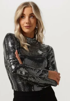 zilveren minus top jilana high neck long sleeve top