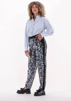 zilveren scotch & soda pantalon metallic piece sequin high-rise pants