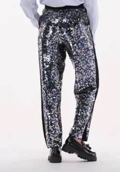 zilveren scotch & soda pantalon metallic piece sequin high-rise pants