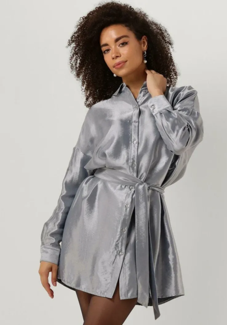 zilveren selected femme mini jurk slfsilvia-tonia ls shirt dress