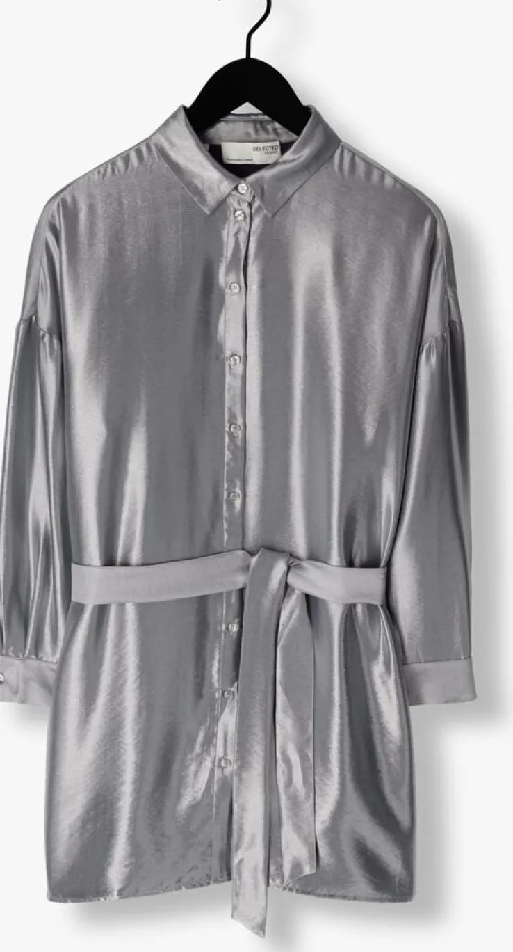 zilveren selected femme mini jurk slfsilvia-tonia ls shirt dress