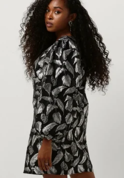 zilveren selected femme mini jurk slfpaula silver leaf ls short dress