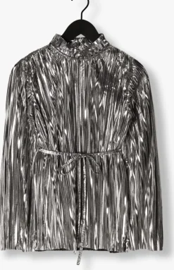 zilveren selected femme top slfnaline ls high neck plisse top