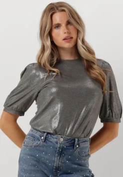 zilveren summum top rond neck top metallic coated jersey