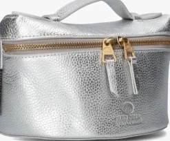 zilverkleurig fred de la bretoniere handtas lori handbag shiny grain leather