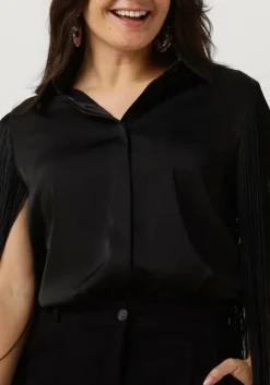 zwarte access blouses shirt with fringed sleeves