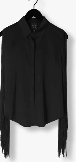 zwarte access blouses shirt with fringed sleeves