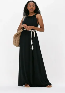 zwarte access maxi jurk woman's dress