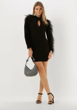 zwarte access mini jurk long sleeve mini dress with feat