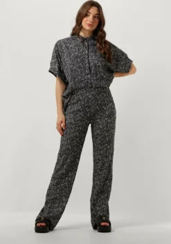 zwarte alix the label flared broek ladies woven crinkle text pants