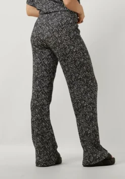 zwarte alix the label flared broek ladies woven crinkle text pants