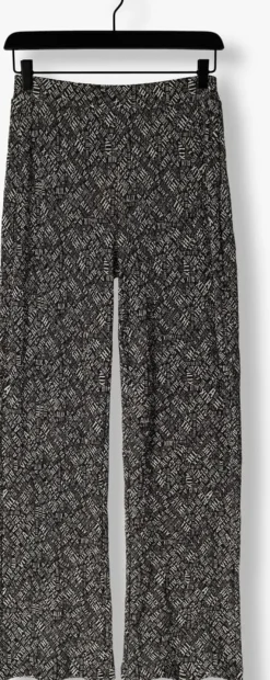 zwarte alix the label flared broek ladies woven crinkle text pants