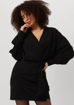 zwarte alix the label mini jurk ladies woven linen look wrap dress