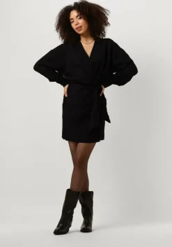 zwarte alix the label mini jurk ladies woven linen look wrap dress