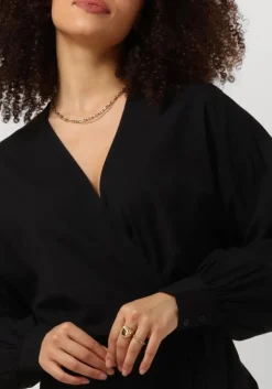 zwarte alix the label mini jurk ladies woven linen look wrap dress