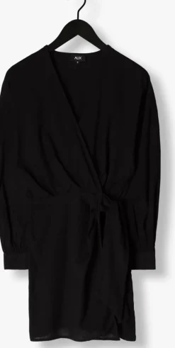 zwarte alix the label mini jurk ladies woven linen look wrap dress