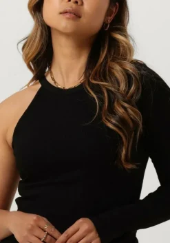 zwarte alix the label mini jurk ladies knitted asymmetric dress