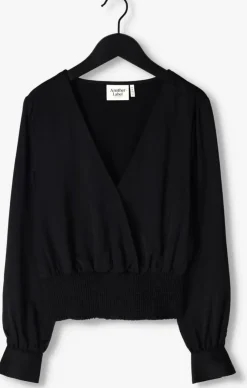 zwarte another label t-shirt linnea shiny top l/s
