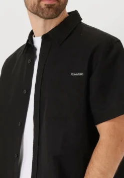 zwarte calvin klein casual overhemd linen cotton s/s shirt